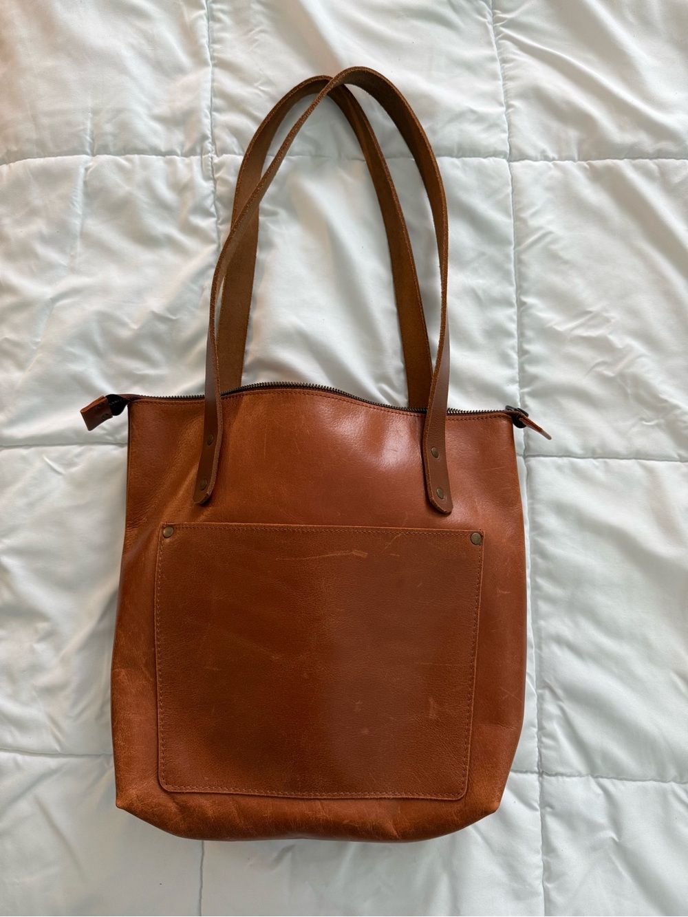 Everyday Brown Leather Tote with Front Pocket